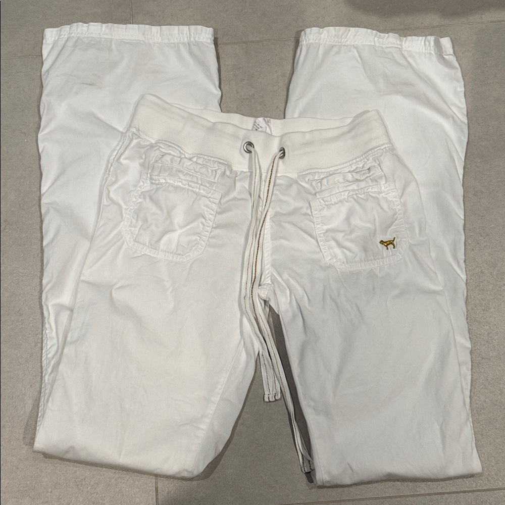 Pink VICTORIA’s Secret Y2K size 2 white pants adjustable waist strap pockets